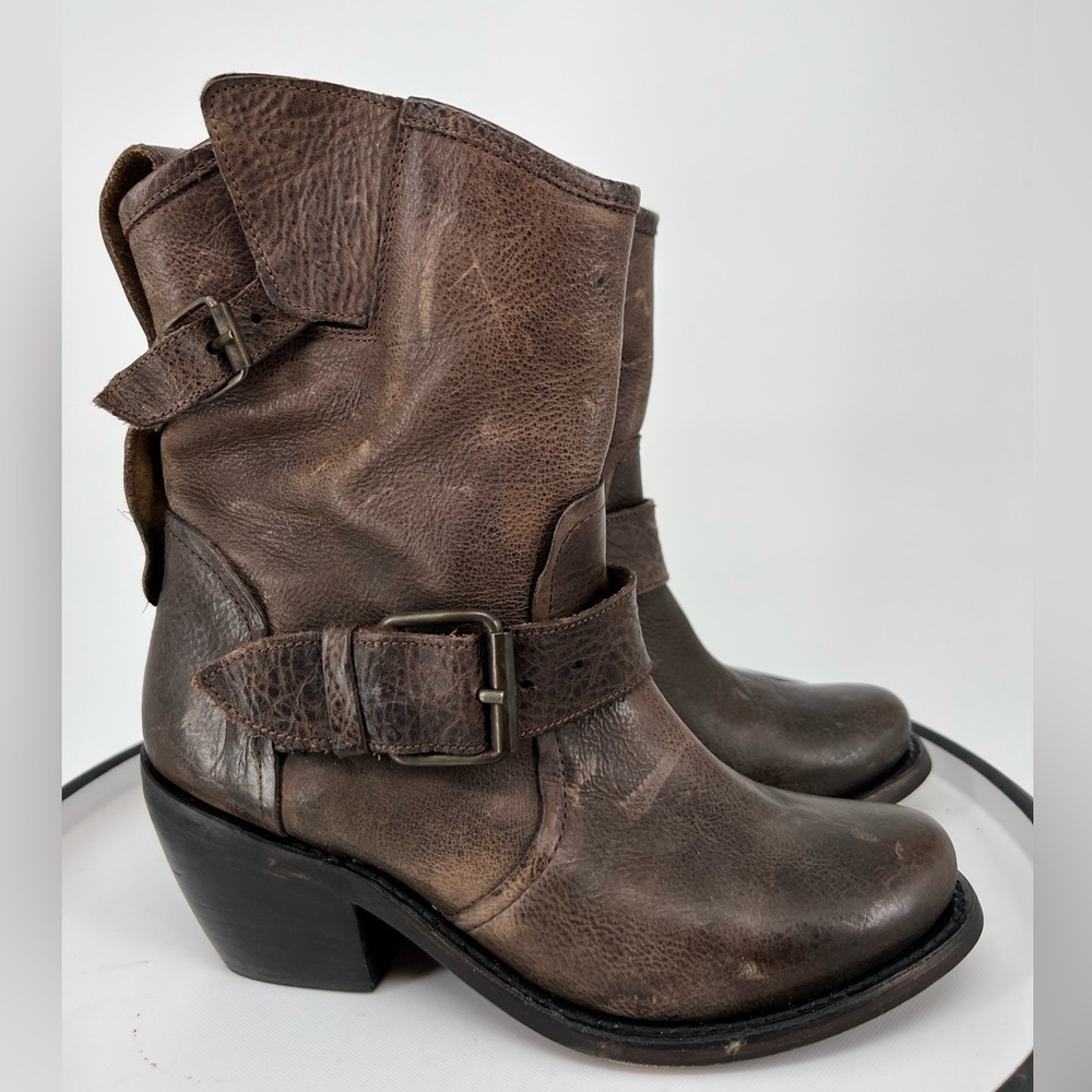 DOLCE VITA‎ WOMENS ESPERANZA BROWN LEATHER BOOTS, DISTRESSED LOOK, BUCKLES,